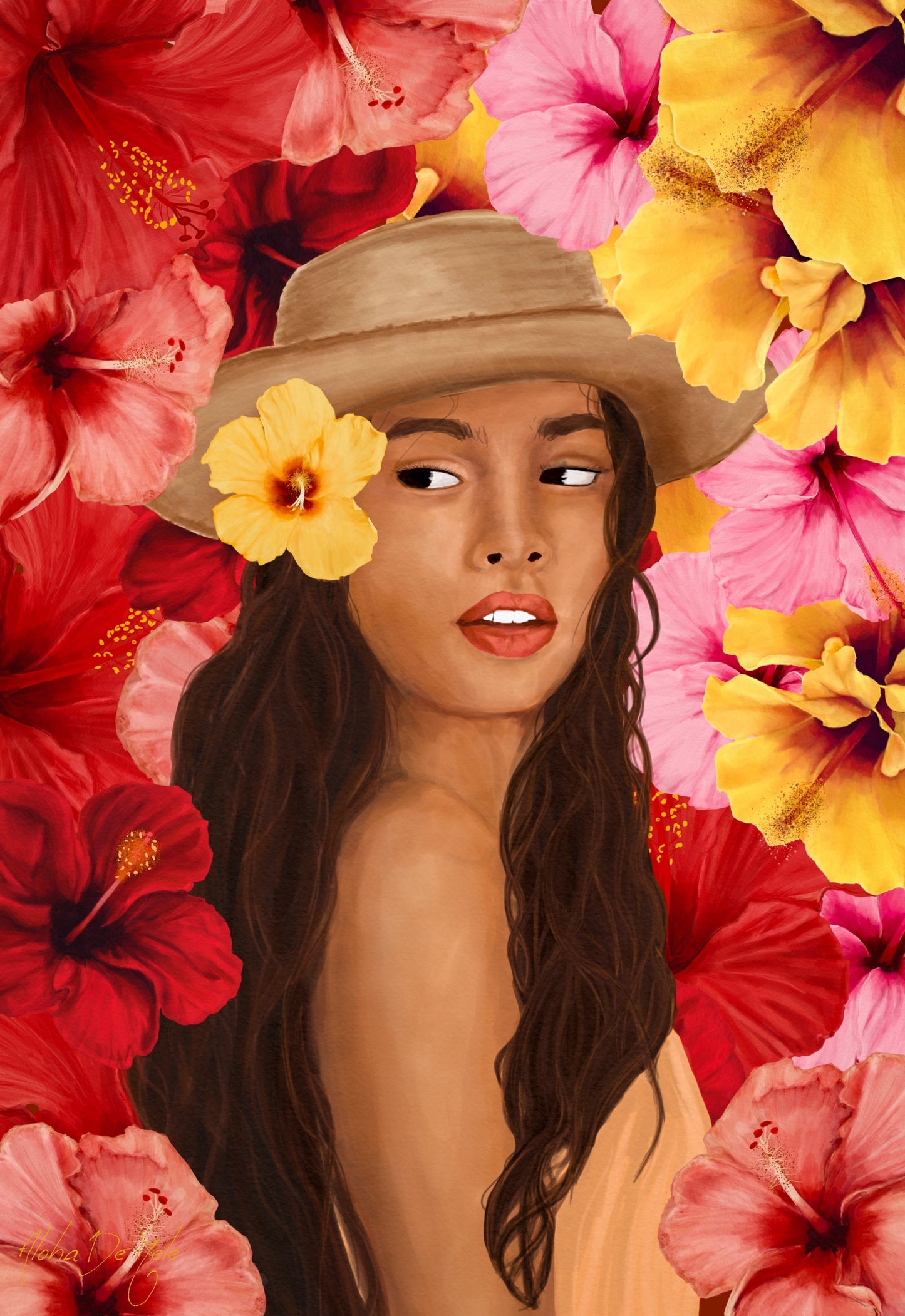 beautiful painting of girl with flowers