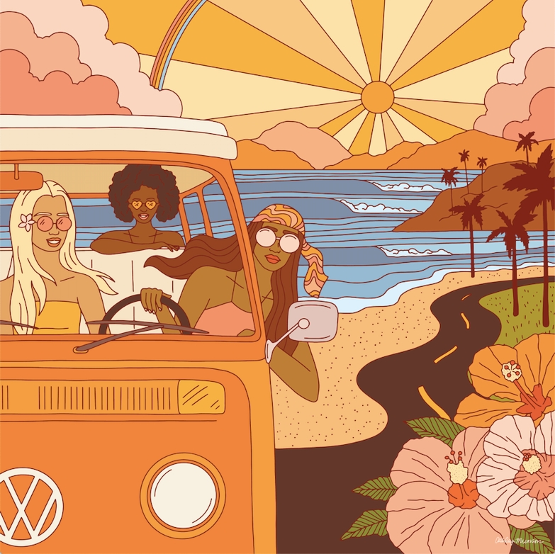 image of girls driving in van down the coast