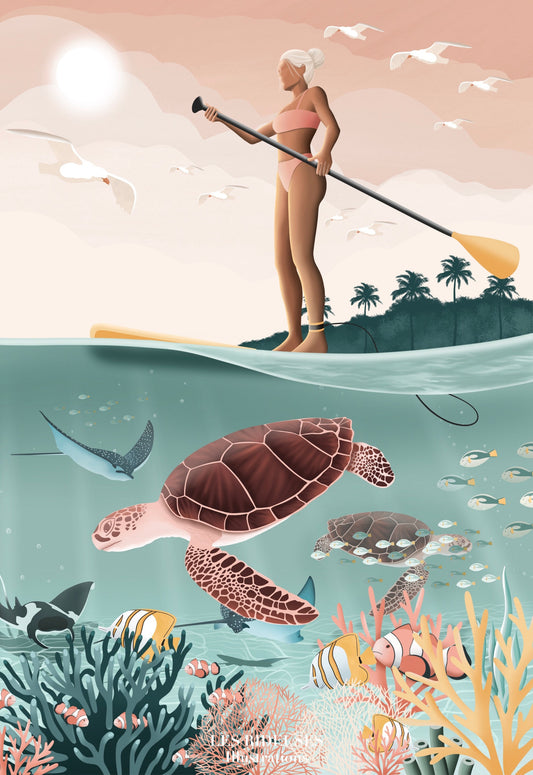 woman stand up paddling