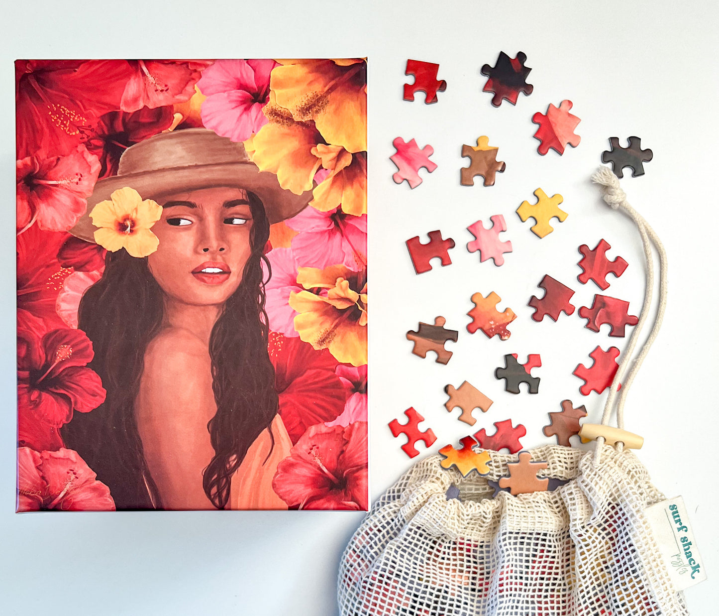 puzzle pieces of girl with flowers